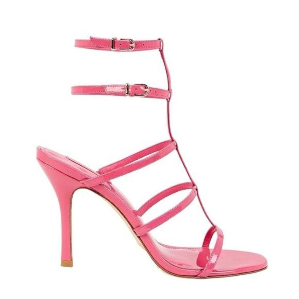 Larroude Serena Strappy Stiletto Heel Sandals in Patent Pink Size 6.5